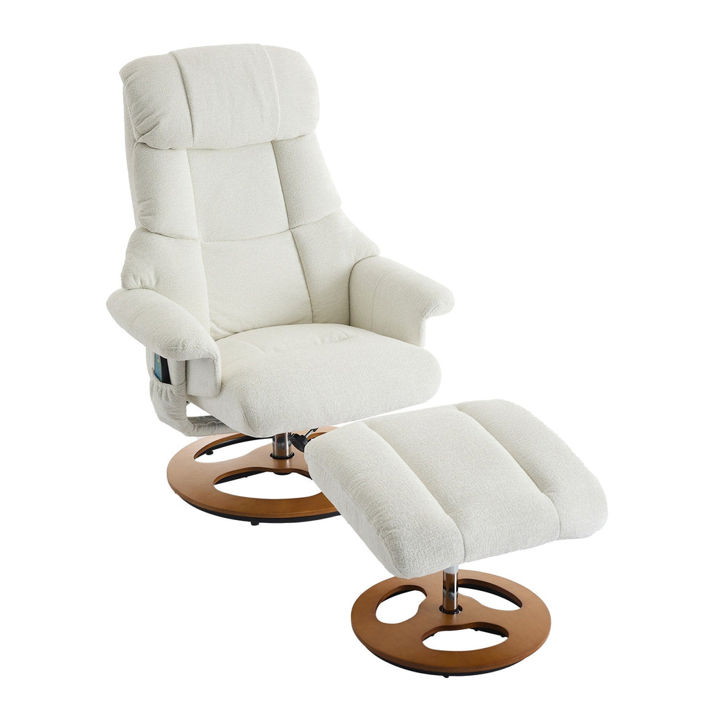 Fauteuil inclinable ergonomique pivotant à 360° avec repose-pieds, dossier réglable, massage par 5 vibrations, siège chauffant, tissu chenille