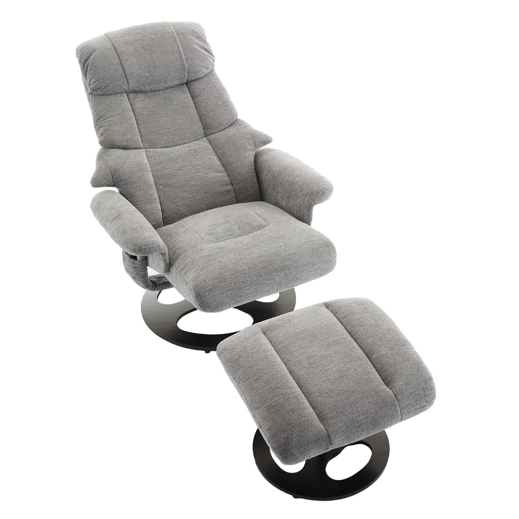 Fauteuil inclinable ergonomique pivotant à 360° avec repose-pieds, dossier réglable, massage par 5 vibrations, siège chauffant, tissu chenille