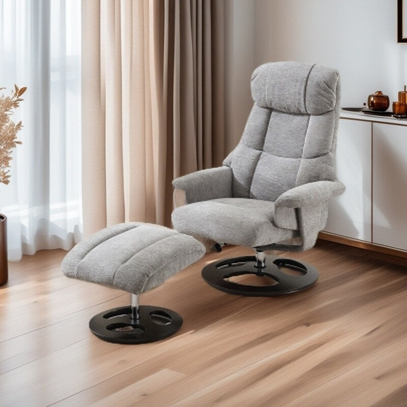 Fauteuil inclinable ergonomique pivotant à 360° avec repose-pieds, dossier réglable, massage par 5 vibrations, siège chauffant, tissu chenille