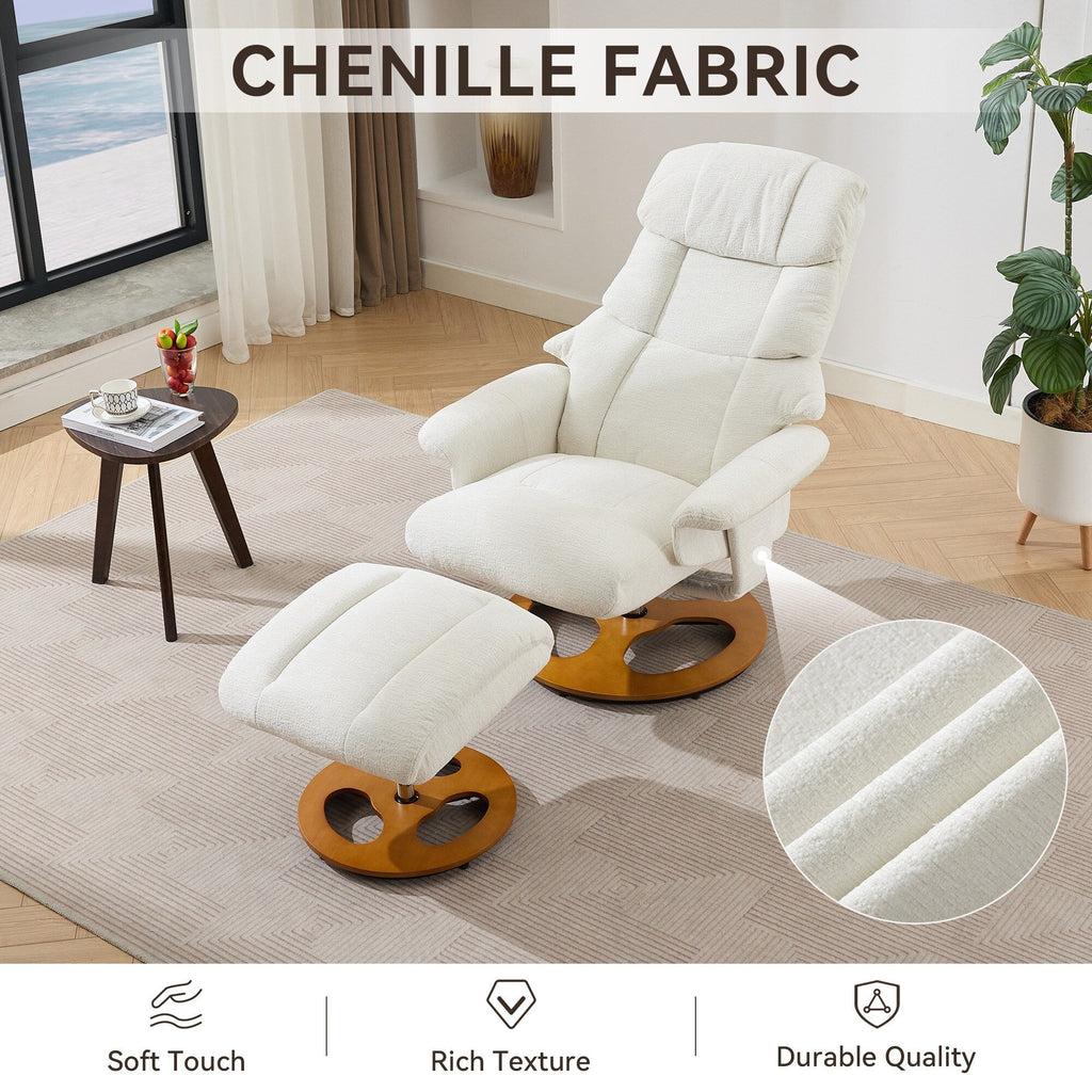 Fauteuil inclinable ergonomique pivotant à 360° avec repose-pieds, dossier réglable, massage par 5 vibrations, siège chauffant, tissu chenille