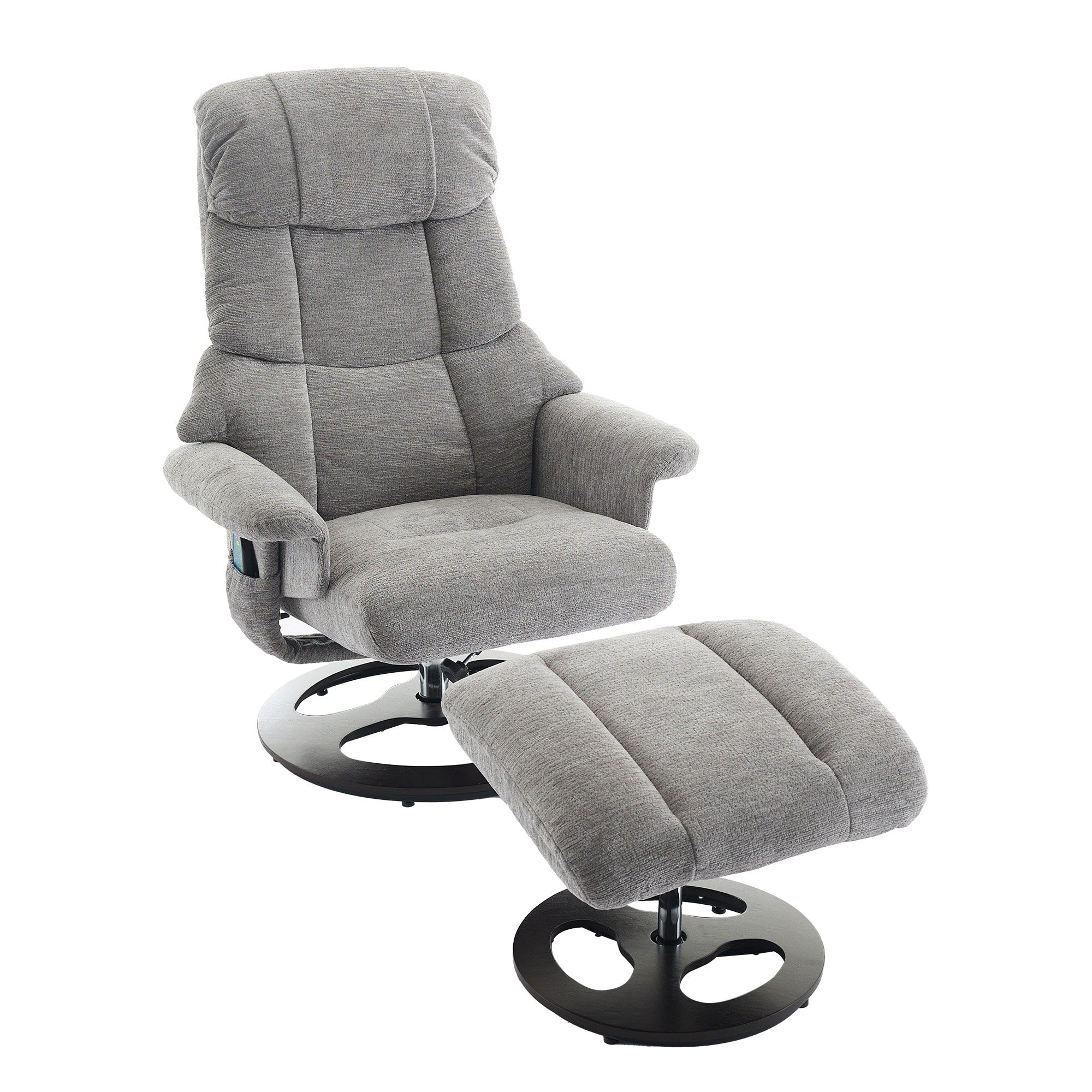 Fauteuil inclinable ergonomique pivotant à 360° avec repose-pieds, dossier réglable, massage par 5 vibrations, siège chauffant, tissu chenille