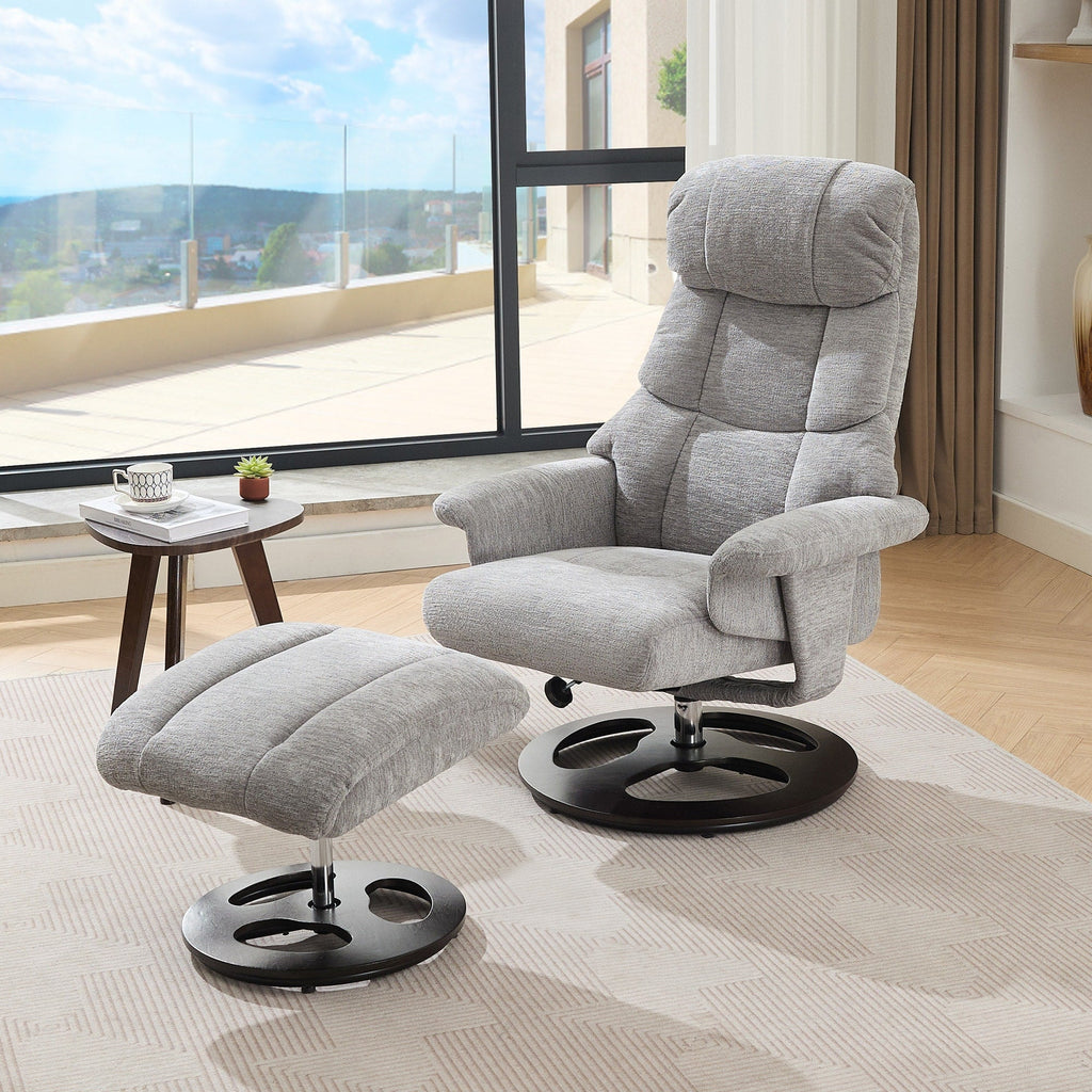 Fauteuil inclinable ergonomique pivotant à 360° avec repose-pieds, dossier réglable, massage par 5 vibrations, siège chauffant, tissu chenille
