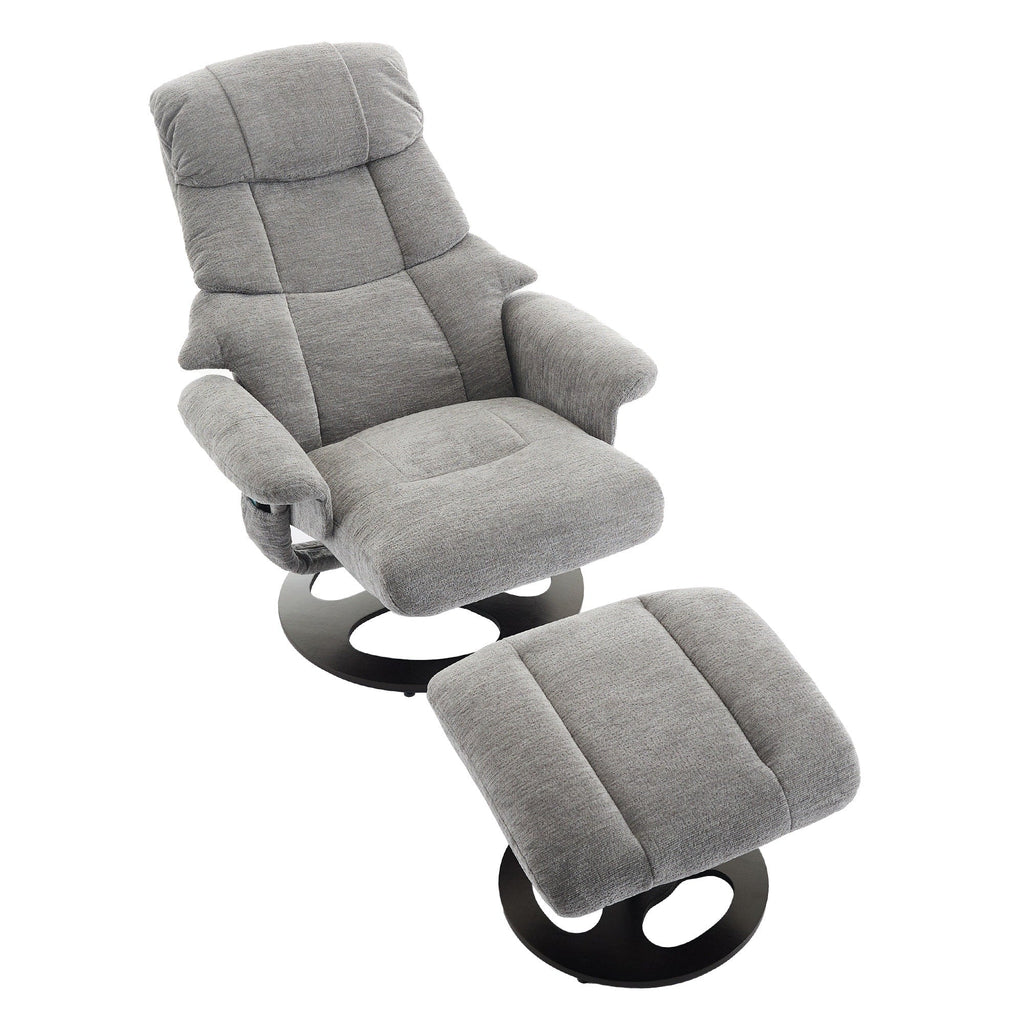 Fauteuil inclinable ergonomique pivotant à 360° avec repose-pieds, dossier réglable, massage par 5 vibrations, siège chauffant, tissu chenille