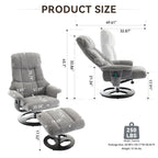 Fauteuil inclinable ergonomique pivotant à 360° avec repose-pieds, dossier réglable, massage par 5 vibrations, siège chauffant, tissu chenille