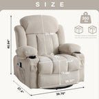 Fauteuil inclinable de massage chauffant pivotant à 360° avec chargement USB, porte-gobelets, rangement latéral et revêtement en polaire moelleux