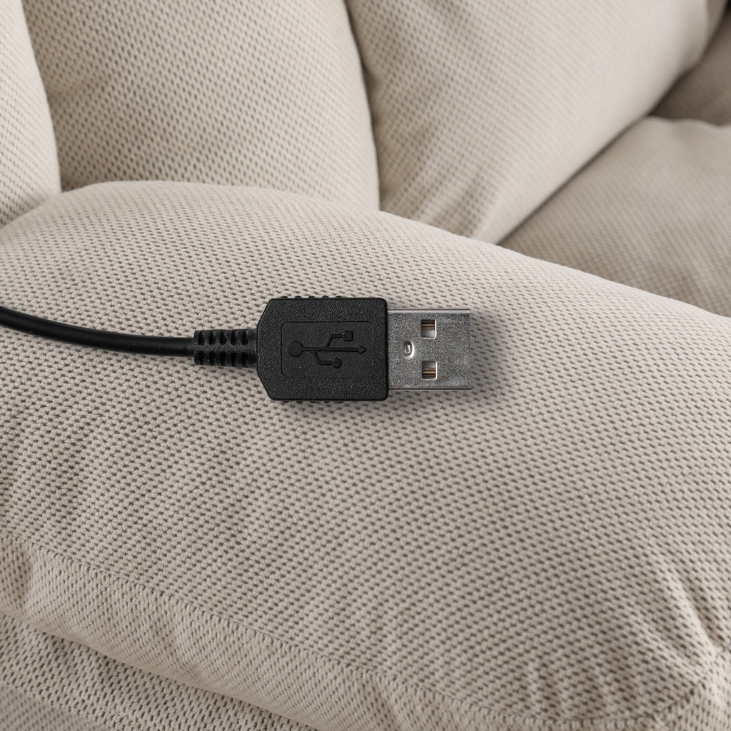 Fauteuil inclinable de massage chauffant pivotant à 360° avec chargement USB, porte-gobelets, rangement latéral et revêtement en polaire moelleux