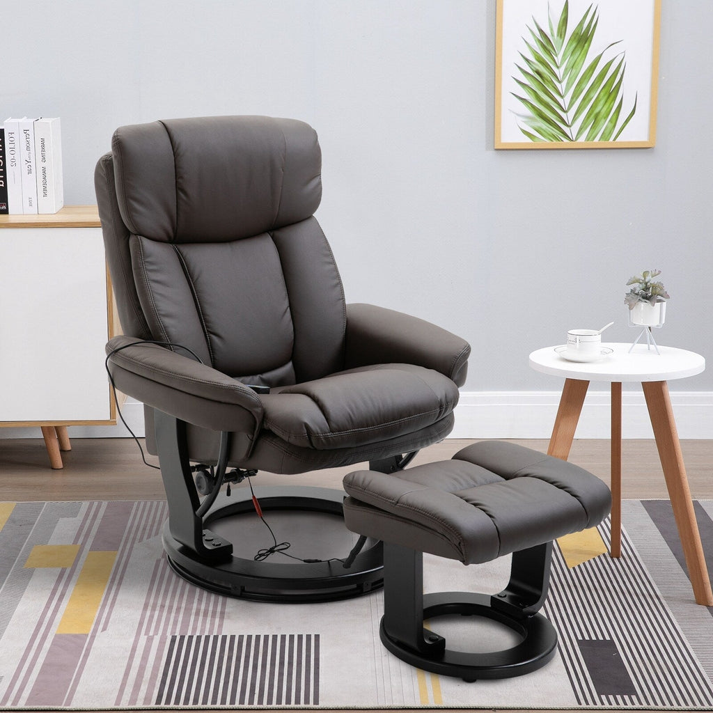 Fauteuil inclinable de massage pivotant à 360° en cuir PU avec repose-pieds et télécommande