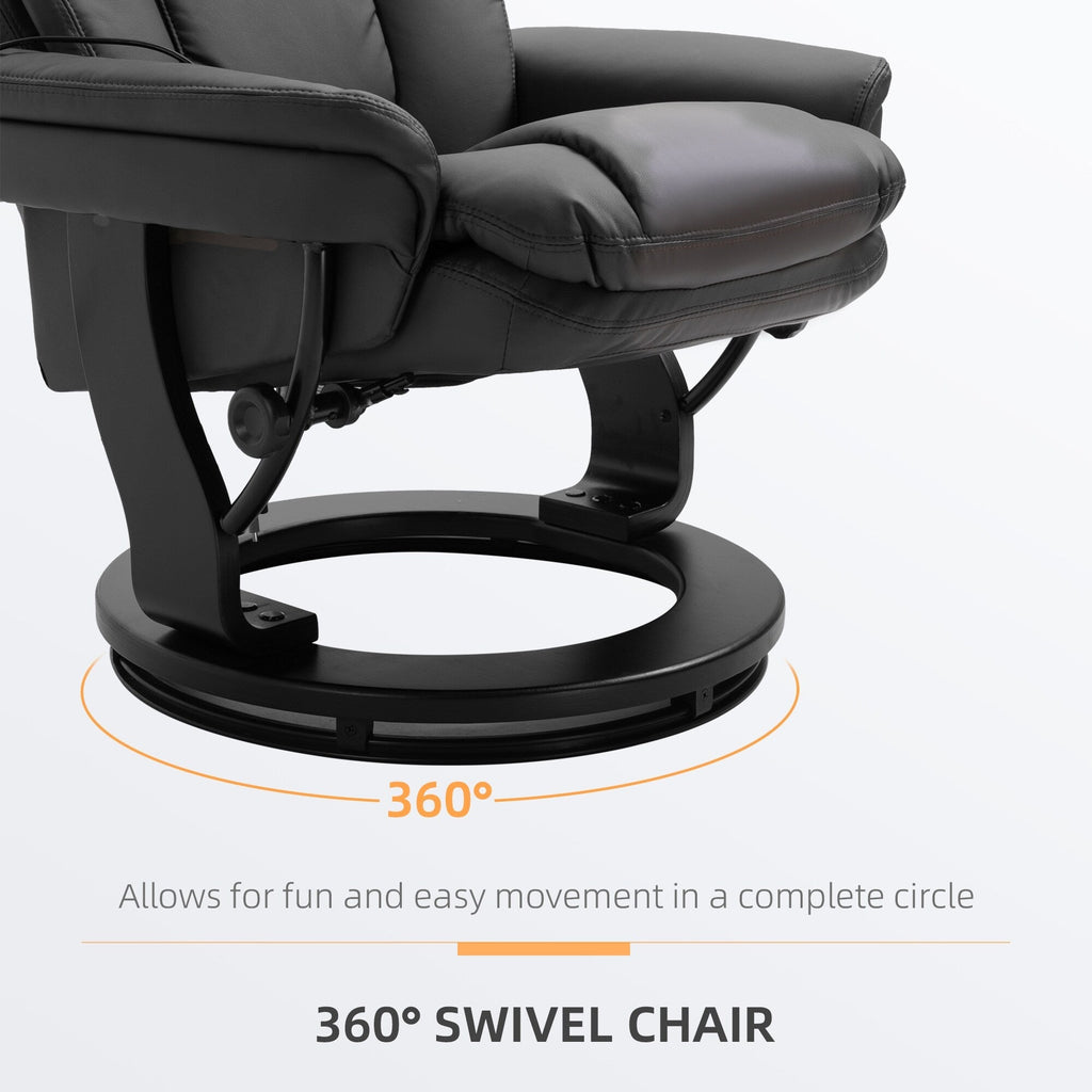 Fauteuil inclinable de massage pivotant à 360° en cuir PU avec repose-pieds et télécommande