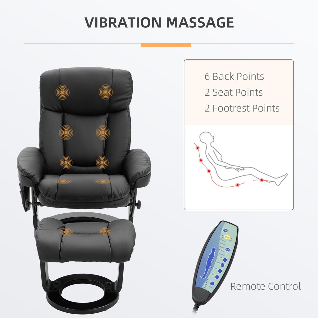 Fauteuil inclinable de massage pivotant à 360° en cuir PU avec repose-pieds et télécommande