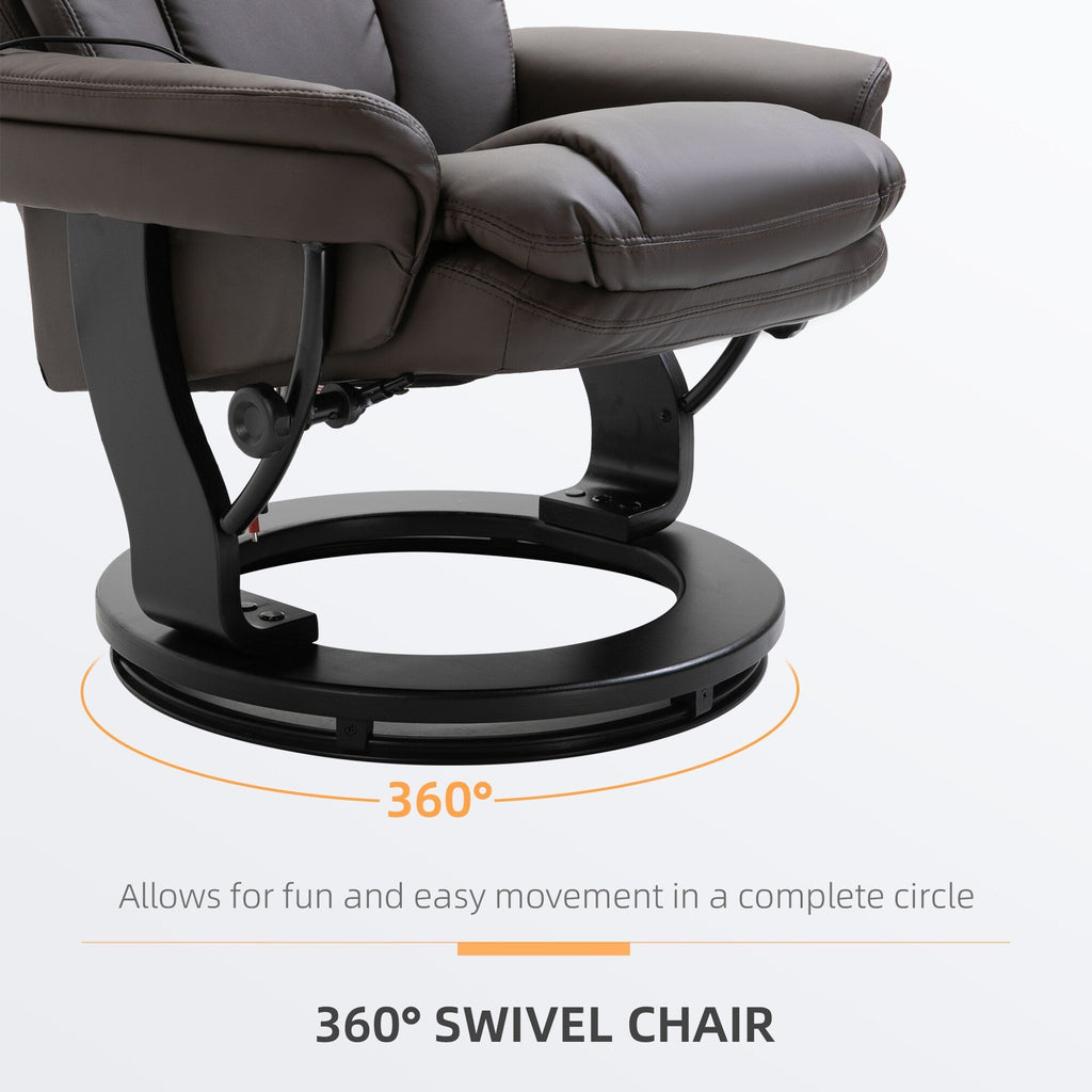 Fauteuil inclinable de massage pivotant à 360° en cuir PU avec repose-pieds et télécommande