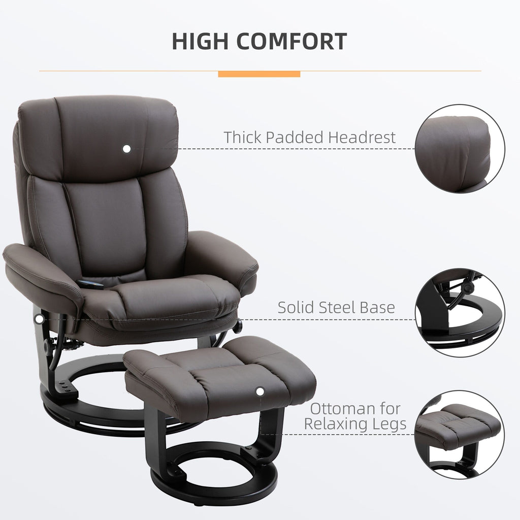 Fauteuil inclinable de massage pivotant à 360° en cuir PU avec repose-pieds et télécommande