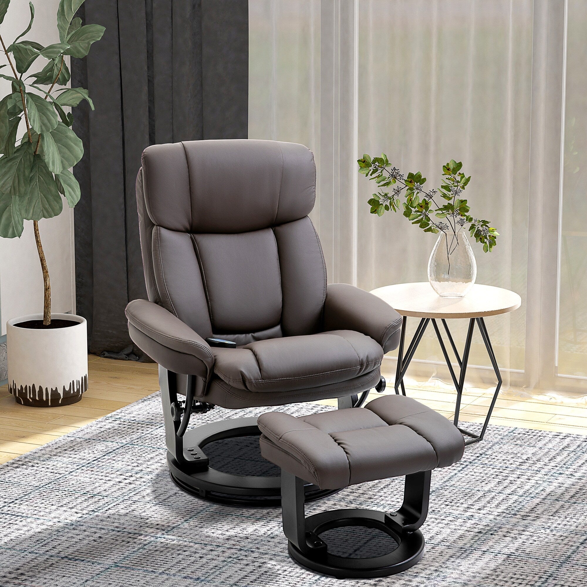 Fauteuil inclinable de massage pivotant à 360° en cuir PU avec repose-pieds et télécommande