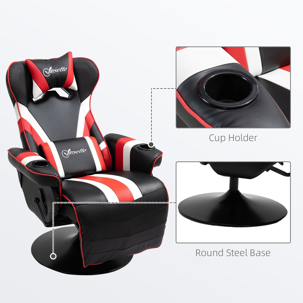 Fauteuil de jeu inclinable pivotant à 360° de style course avec support lombaire, repose-pieds et deux porte-gobelets pour salle de jeux