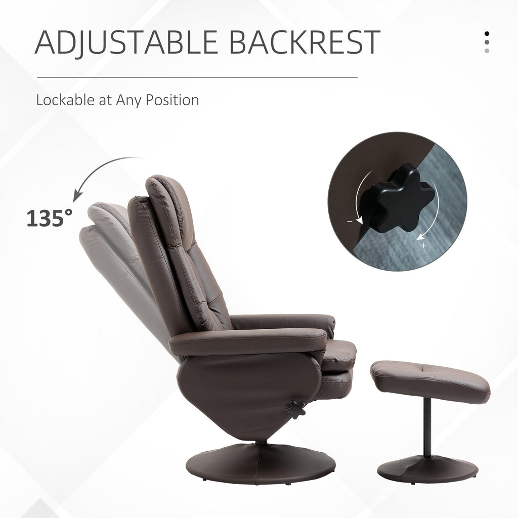 Fauteuil inclinable pivotant à 360° en cuir synthétique avec repose-pieds pour salon, chambre et bureau.