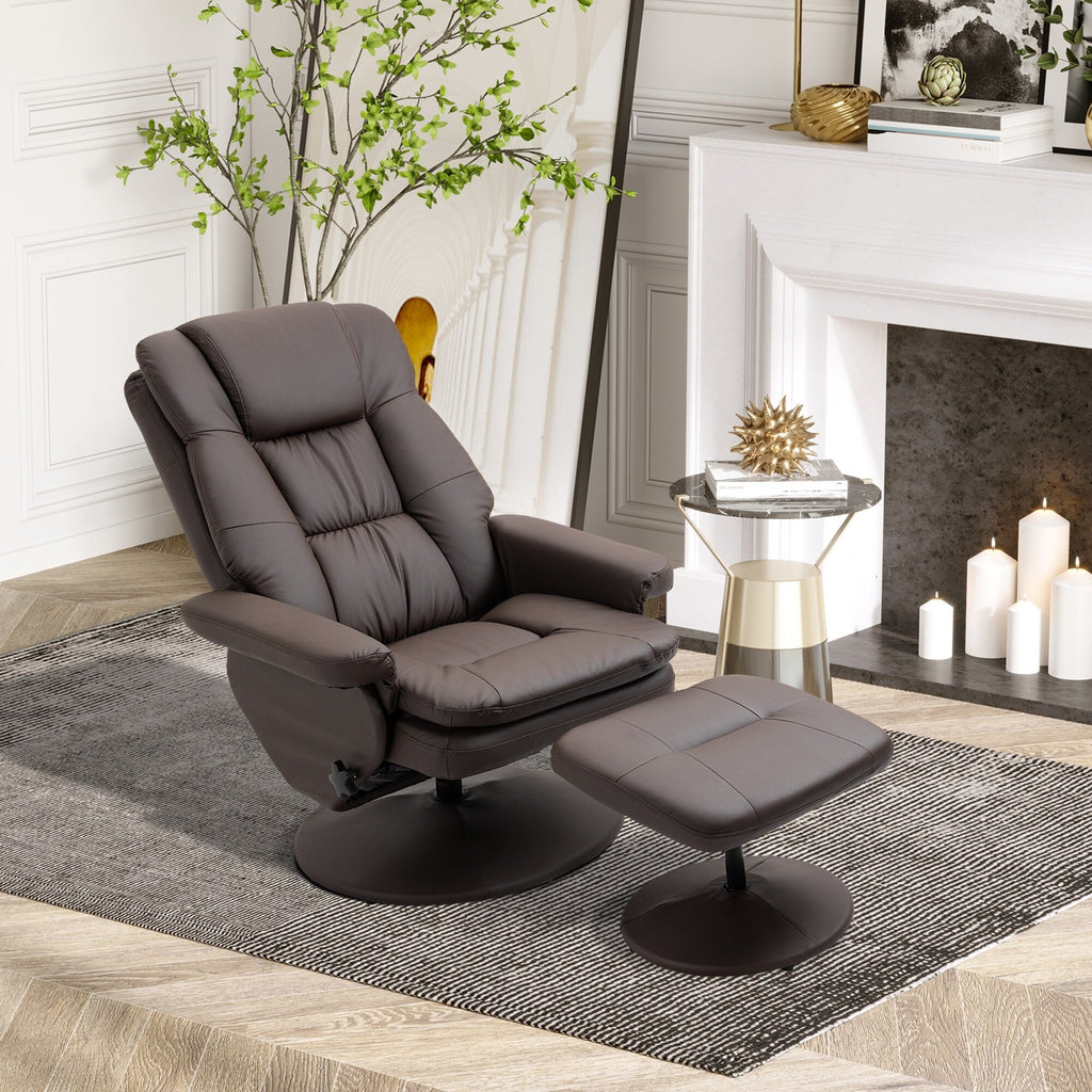 Fauteuil inclinable pivotant à 360° en cuir synthétique avec repose-pieds pour salon, chambre et bureau.