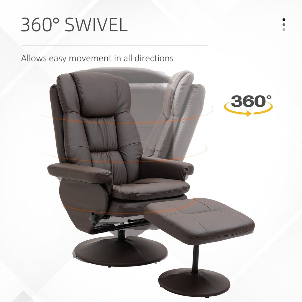 Fauteuil inclinable pivotant à 360° en cuir synthétique avec repose-pieds pour salon, chambre et bureau.