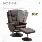 Fauteuil inclinable pivotant à 360° en cuir synthétique avec repose-pieds pour salon, chambre et bureau.
