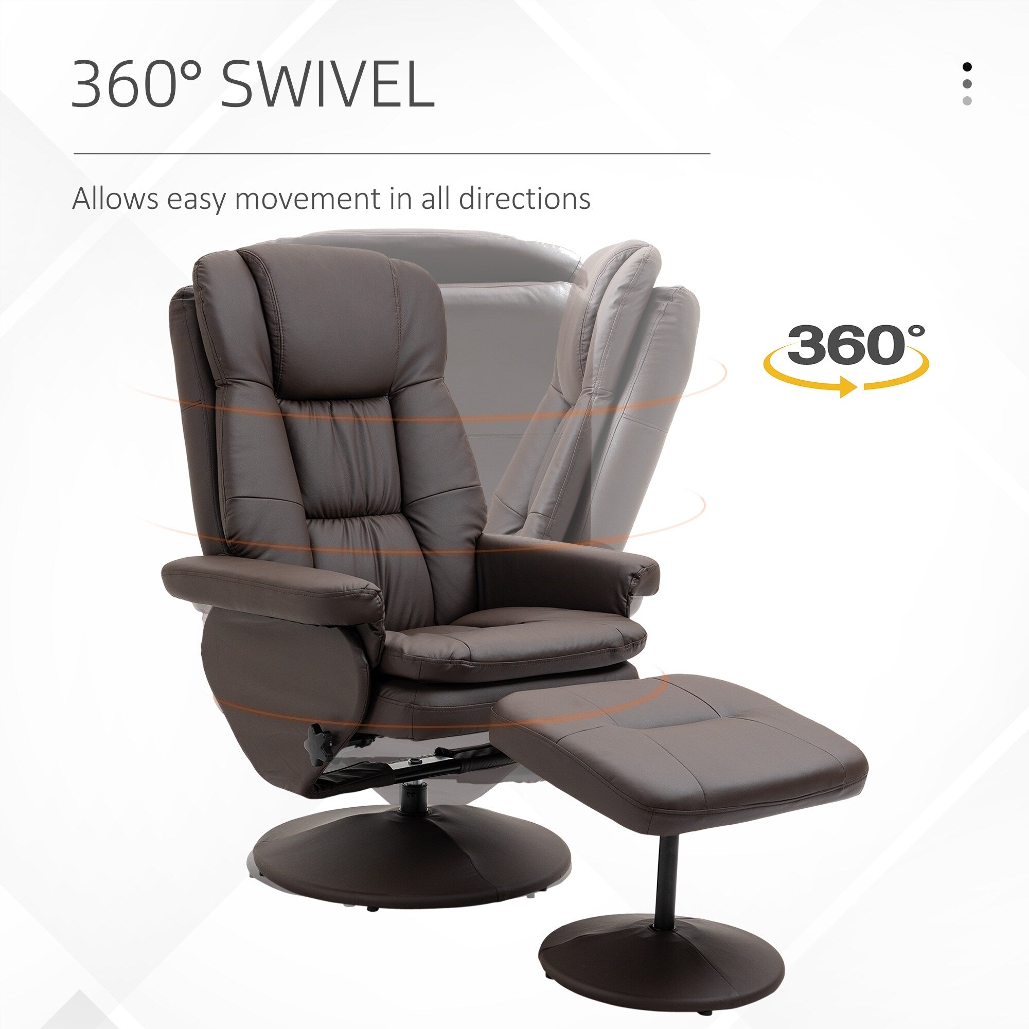 Fauteuil inclinable pivotant à 360° en cuir synthétique avec repose-pieds pour salon, chambre et bureau.