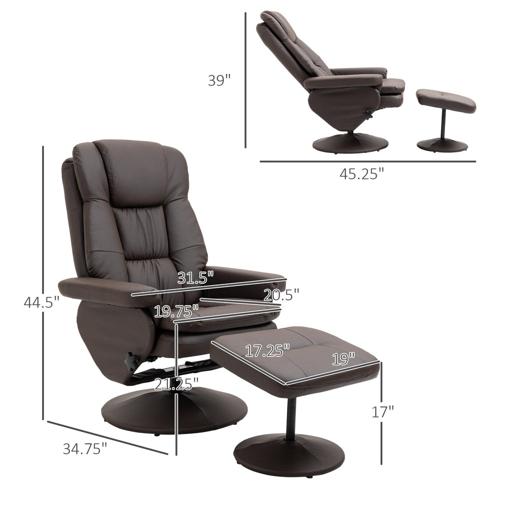 Fauteuil inclinable pivotant à 360° en cuir synthétique avec repose-pieds pour salon, chambre et bureau.