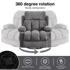 Fauteuil inclinable pivotant à 360° avec massage, chauffage, chargement USB, deux porte-gobelets et poches latérales spacieuses