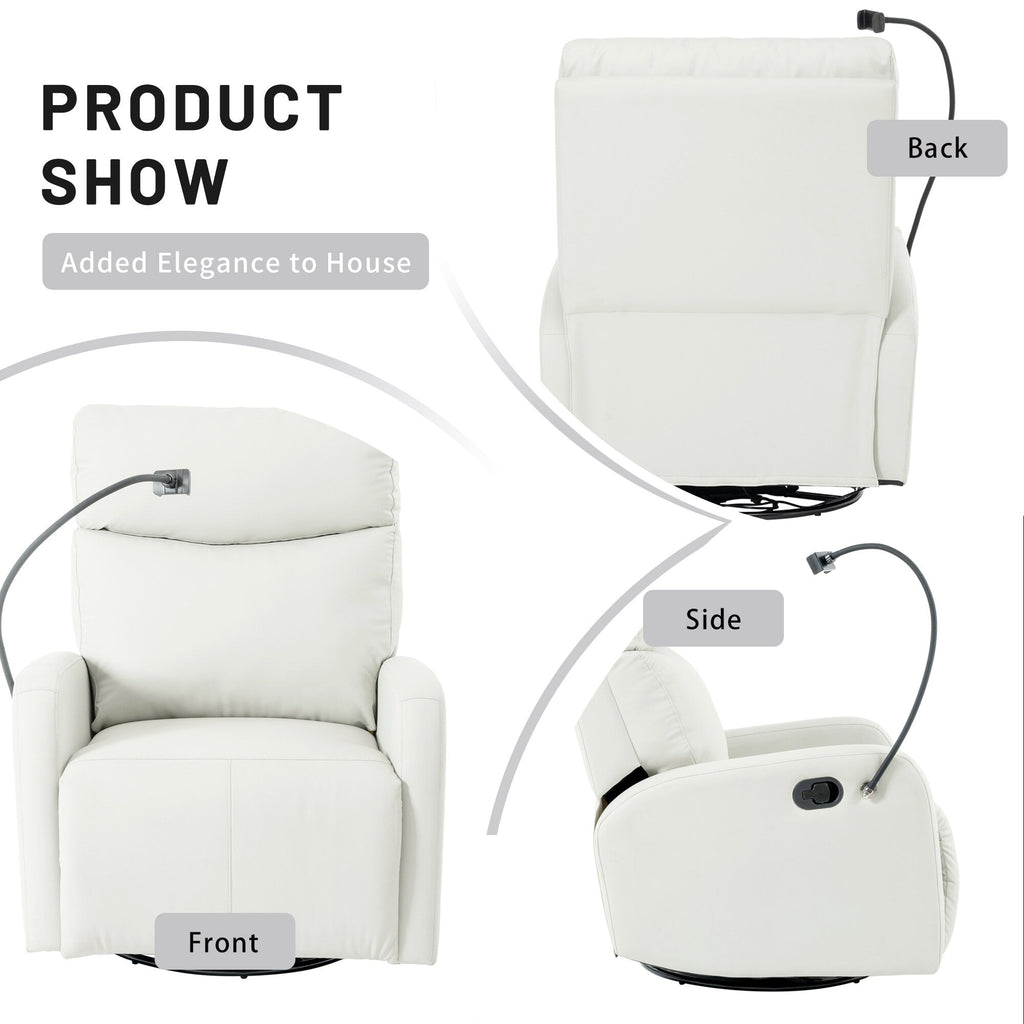 Fauteuil inclinable pivotant à 360° avec repose-pieds, support de téléphone et positions réglables pour home cinéma et salon