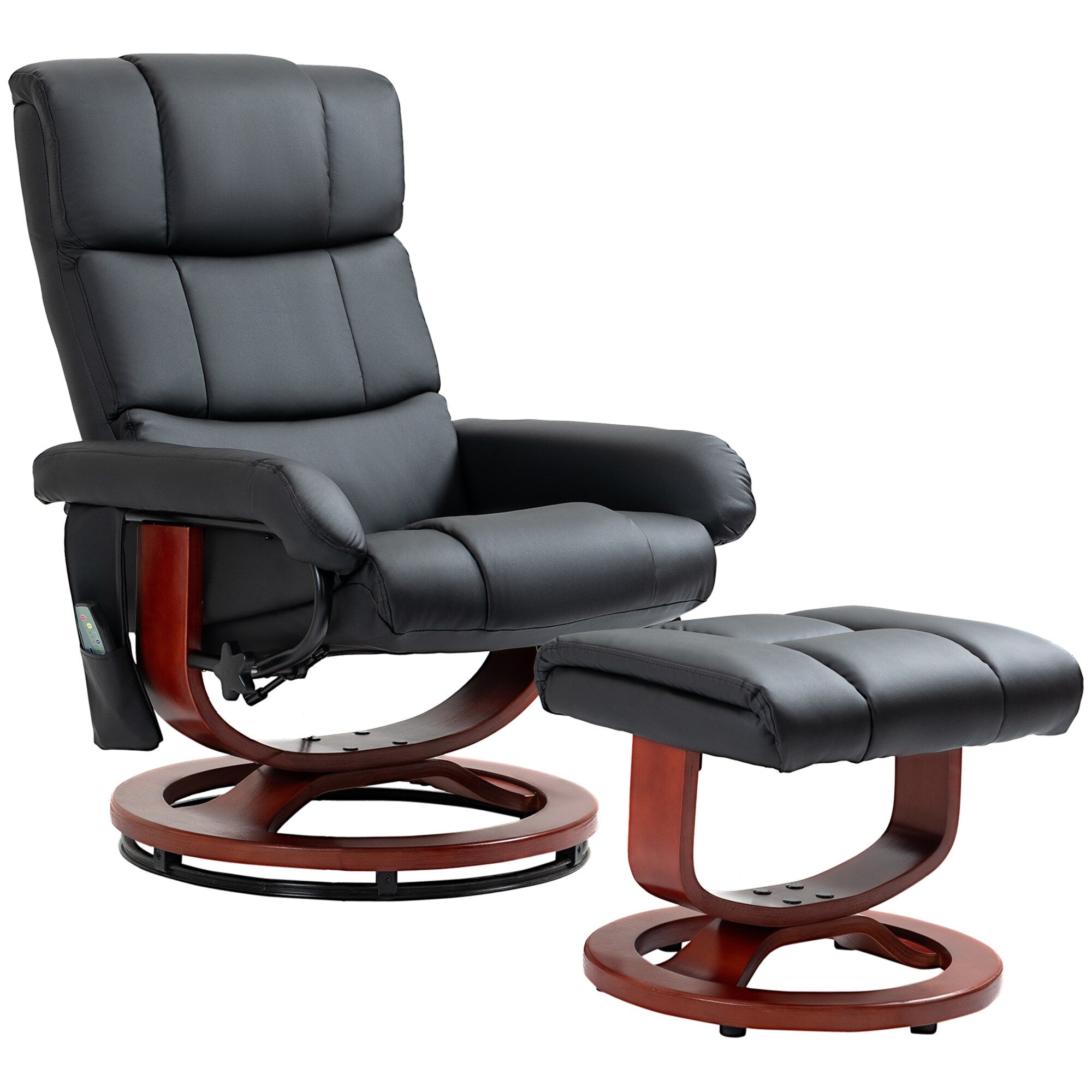 Fauteuil de massage inclinable et pivotant à 360° en cuir synthétique avec repose-pieds, vibration à 10 points, télécommande et poche latérale