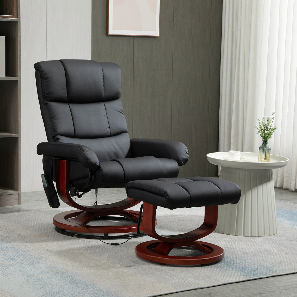 Fauteuil de massage inclinable et pivotant à 360° en cuir synthétique avec repose-pieds, vibration à 10 points, télécommande et poche latérale