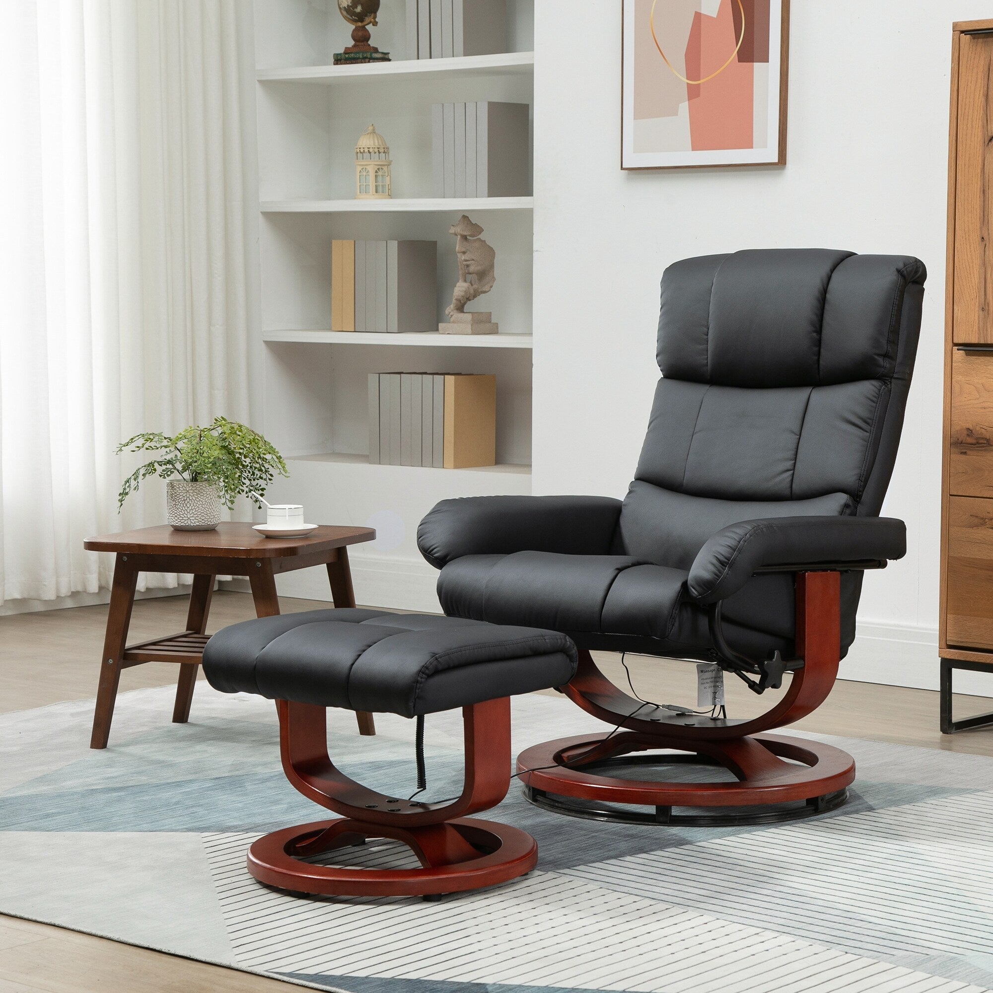 Fauteuil de massage inclinable et pivotant à 360° en cuir synthétique avec repose-pieds, vibration à 10 points, télécommande et poche latérale