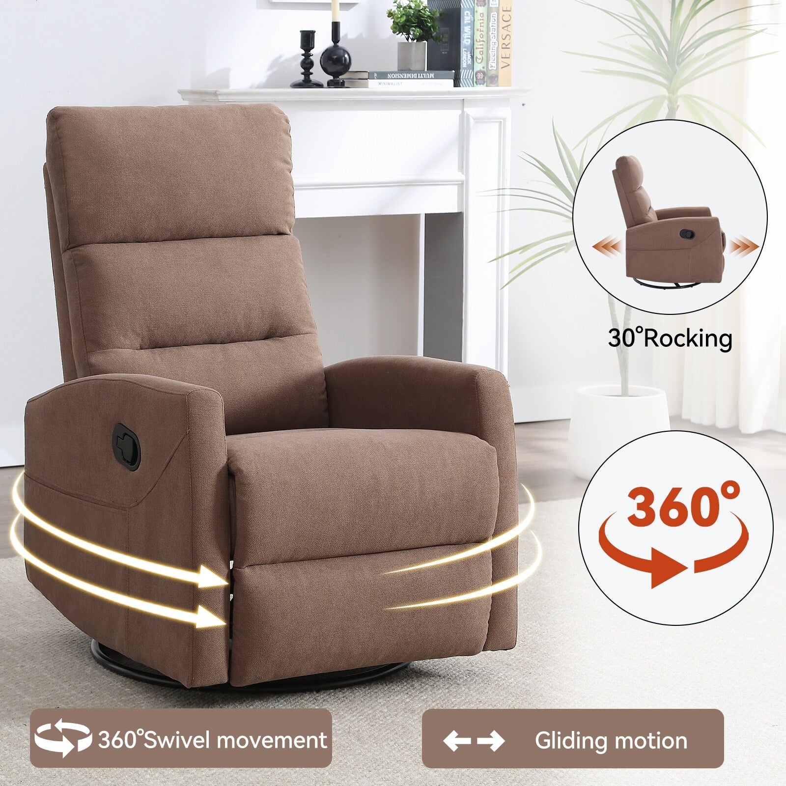 Fauteuil inclinable manuel pivotant à 360° pour salon