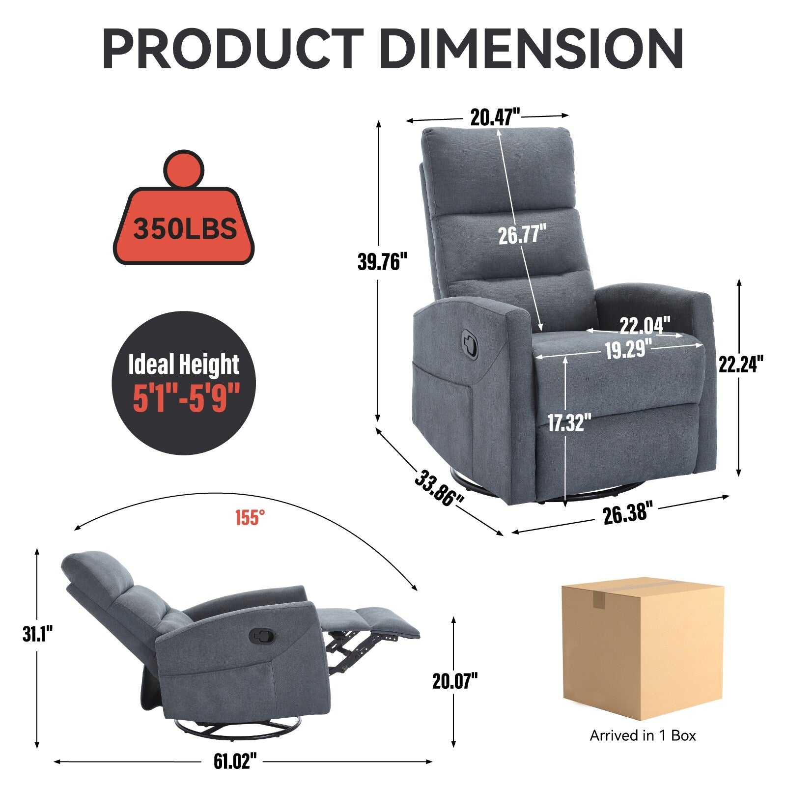Fauteuil inclinable manuel pivotant à 360° pour salon