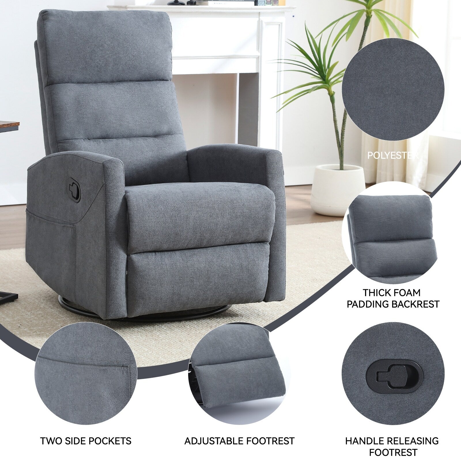 Fauteuil inclinable manuel pivotant à 360° pour salon