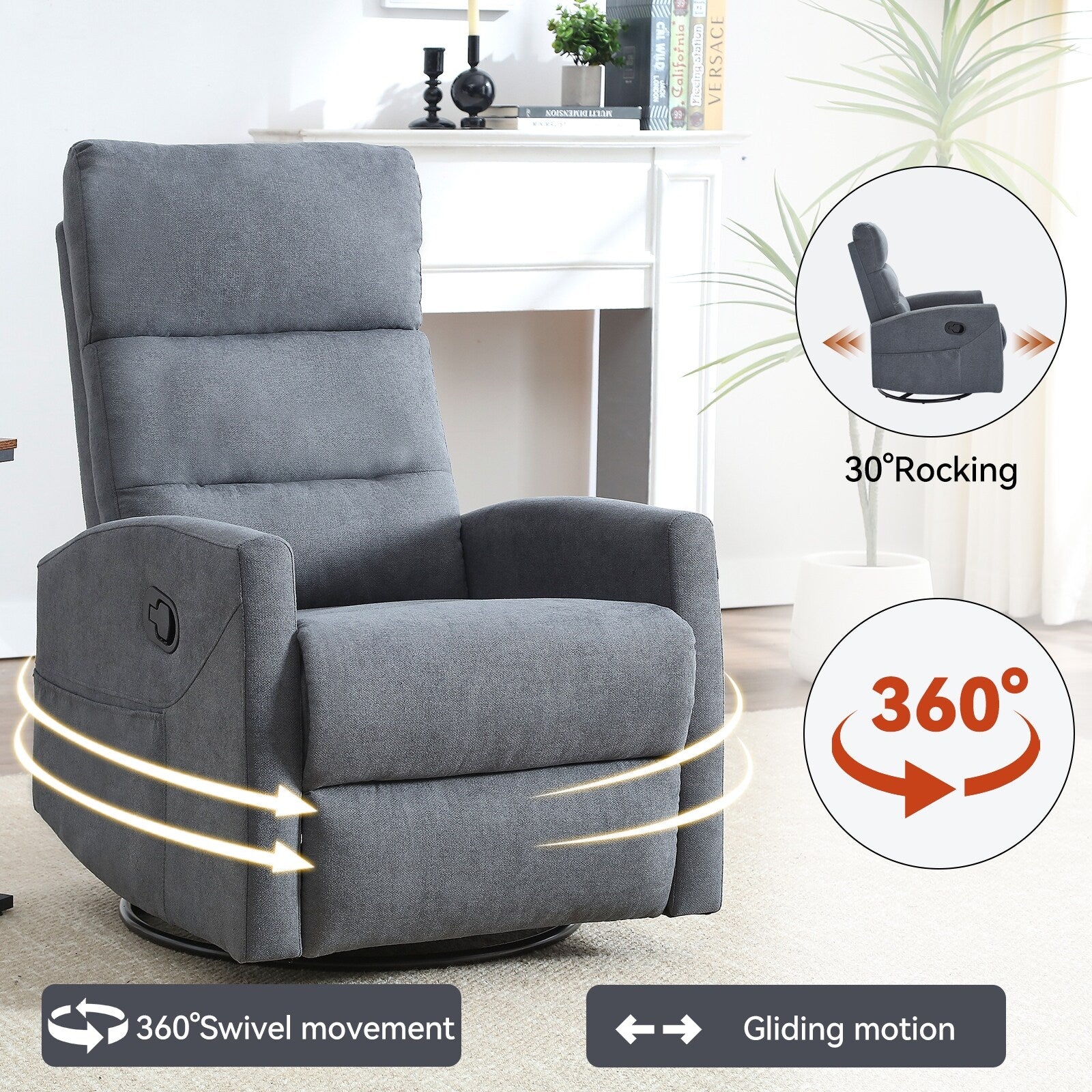 Fauteuil inclinable manuel pivotant à 360° pour salon