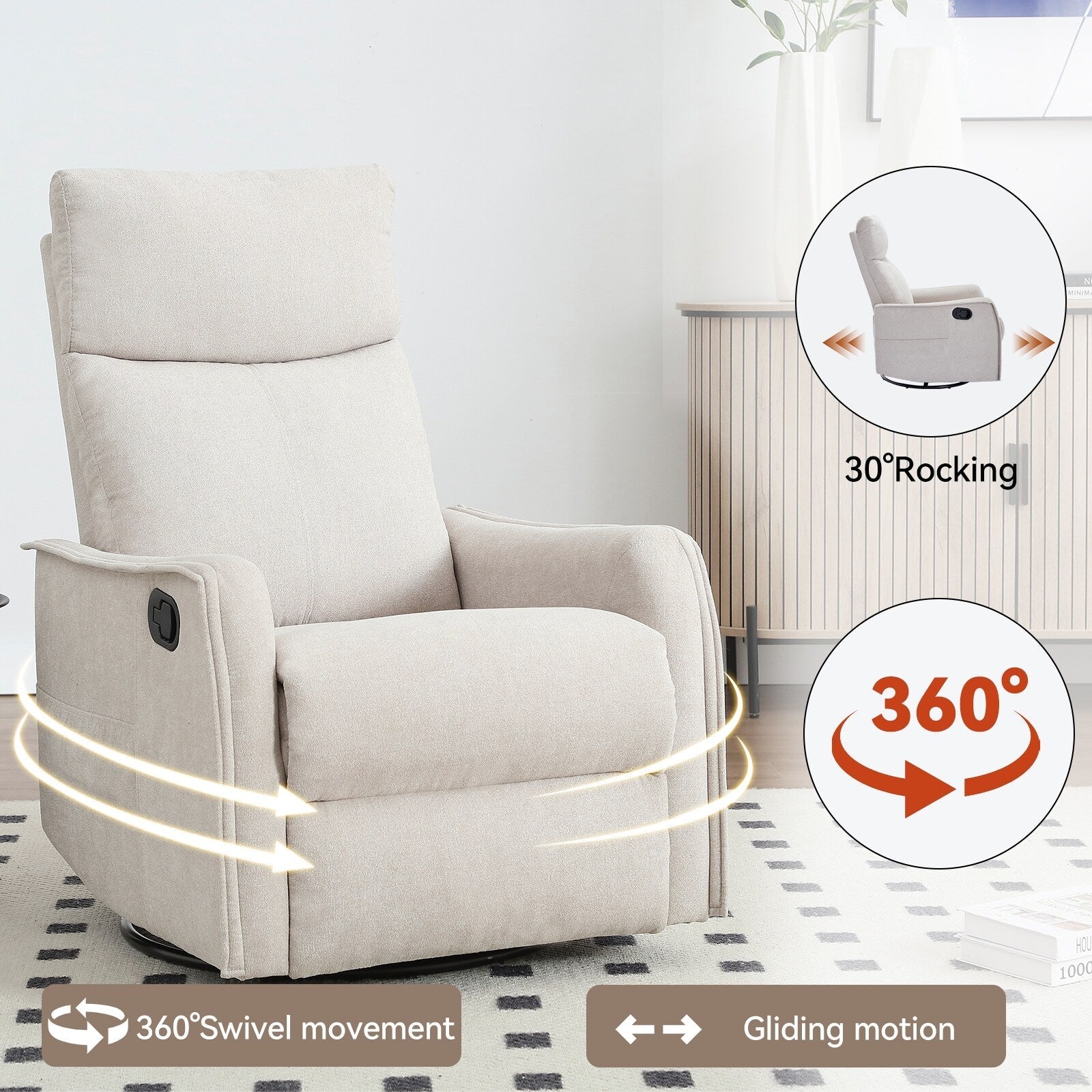 Fauteuil inclinable pivotant à 360° avec massage et chauffage lombaire