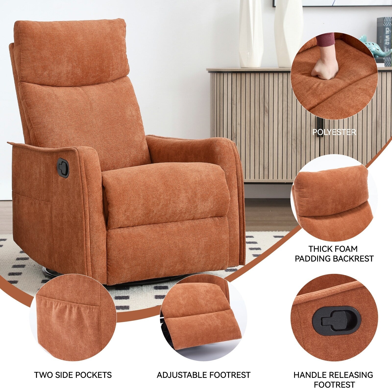 Fauteuil inclinable pivotant à 360° avec massage et chauffage lombaire