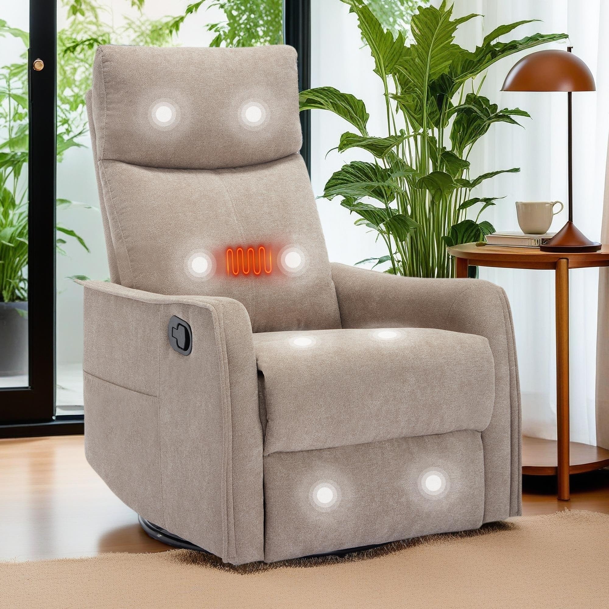 Fauteuil inclinable pivotant à 360° avec massage et chauffage lombaire