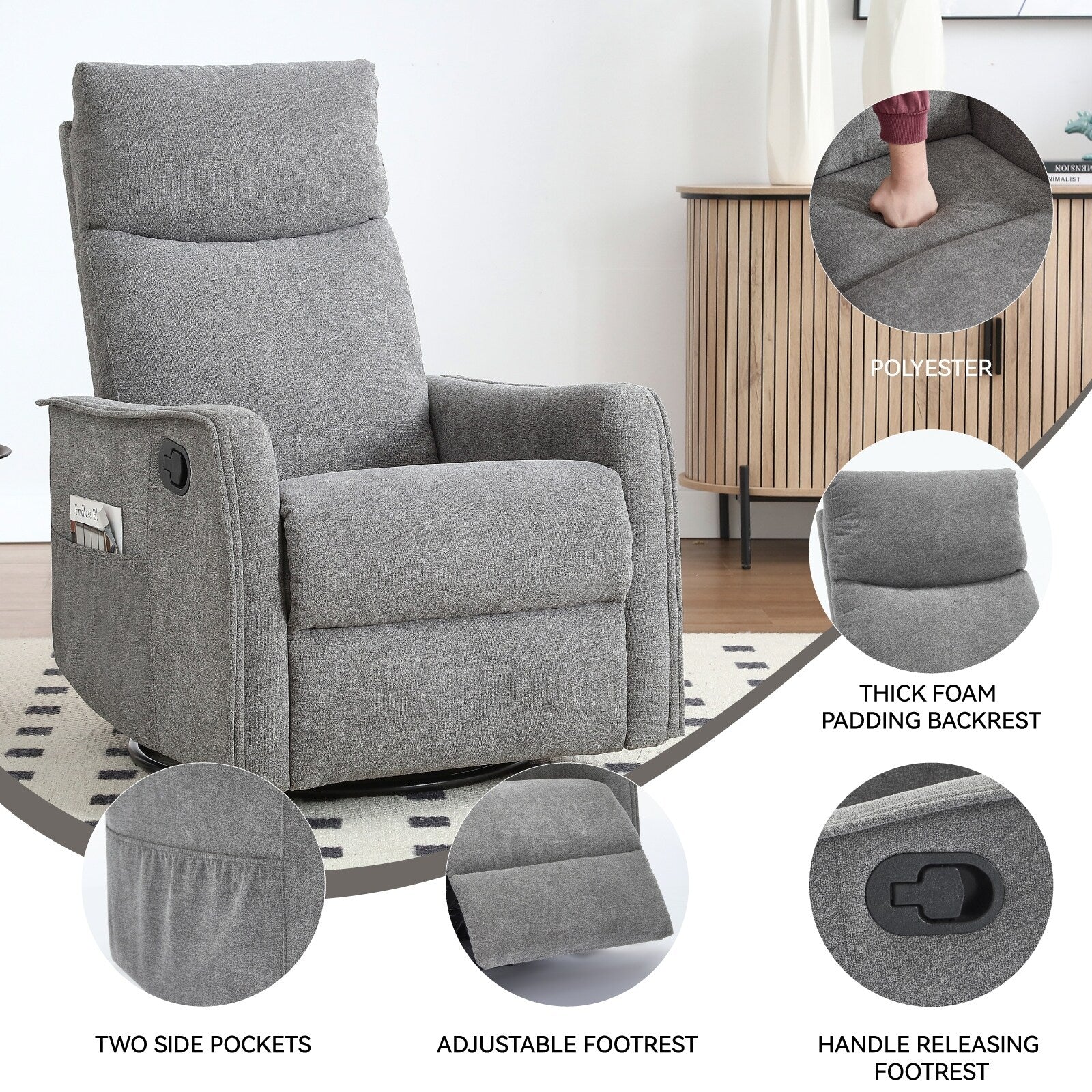 Fauteuil inclinable pivotant à 360° avec massage et chauffage lombaire