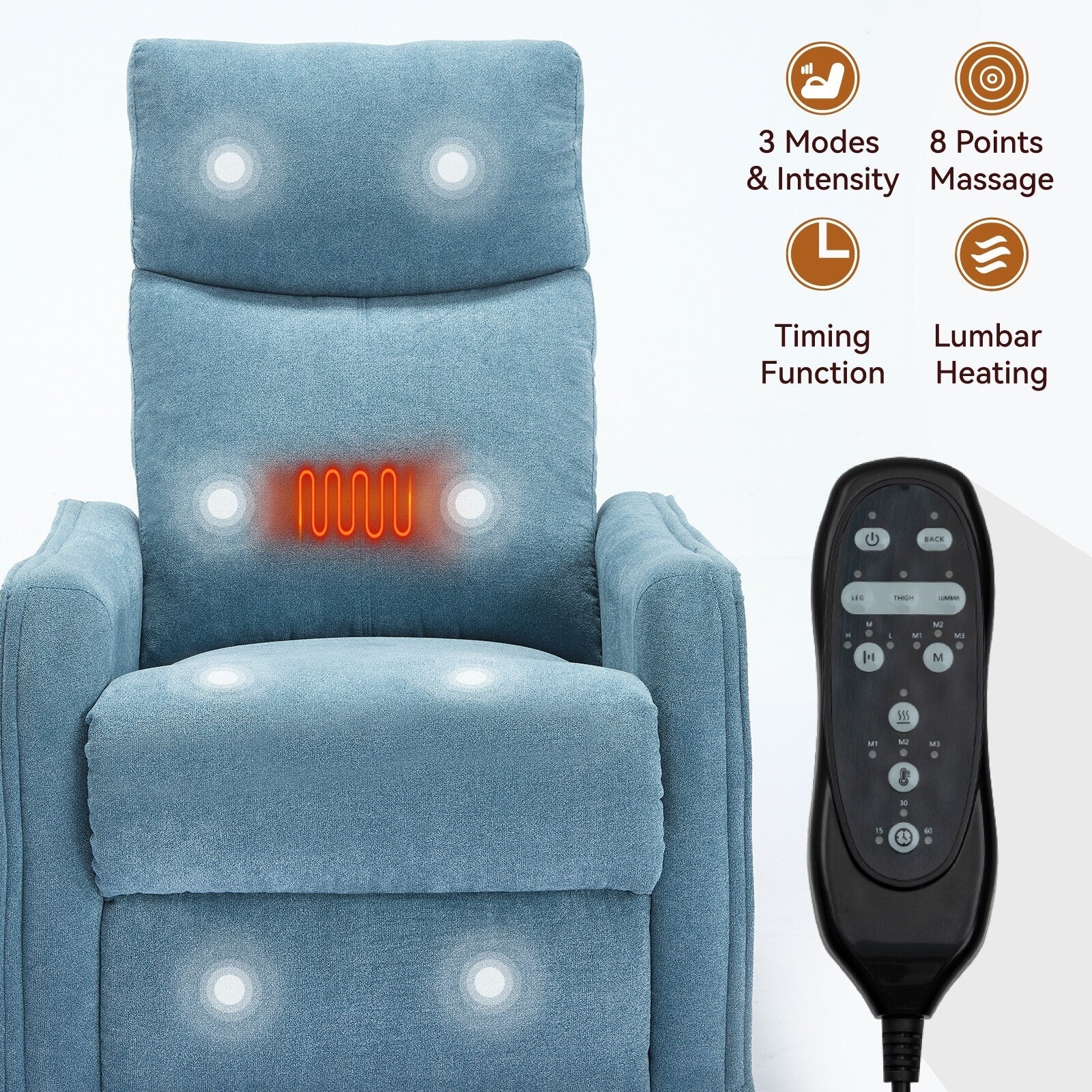 Fauteuil inclinable pivotant à 360° avec massage et chauffage lombaire