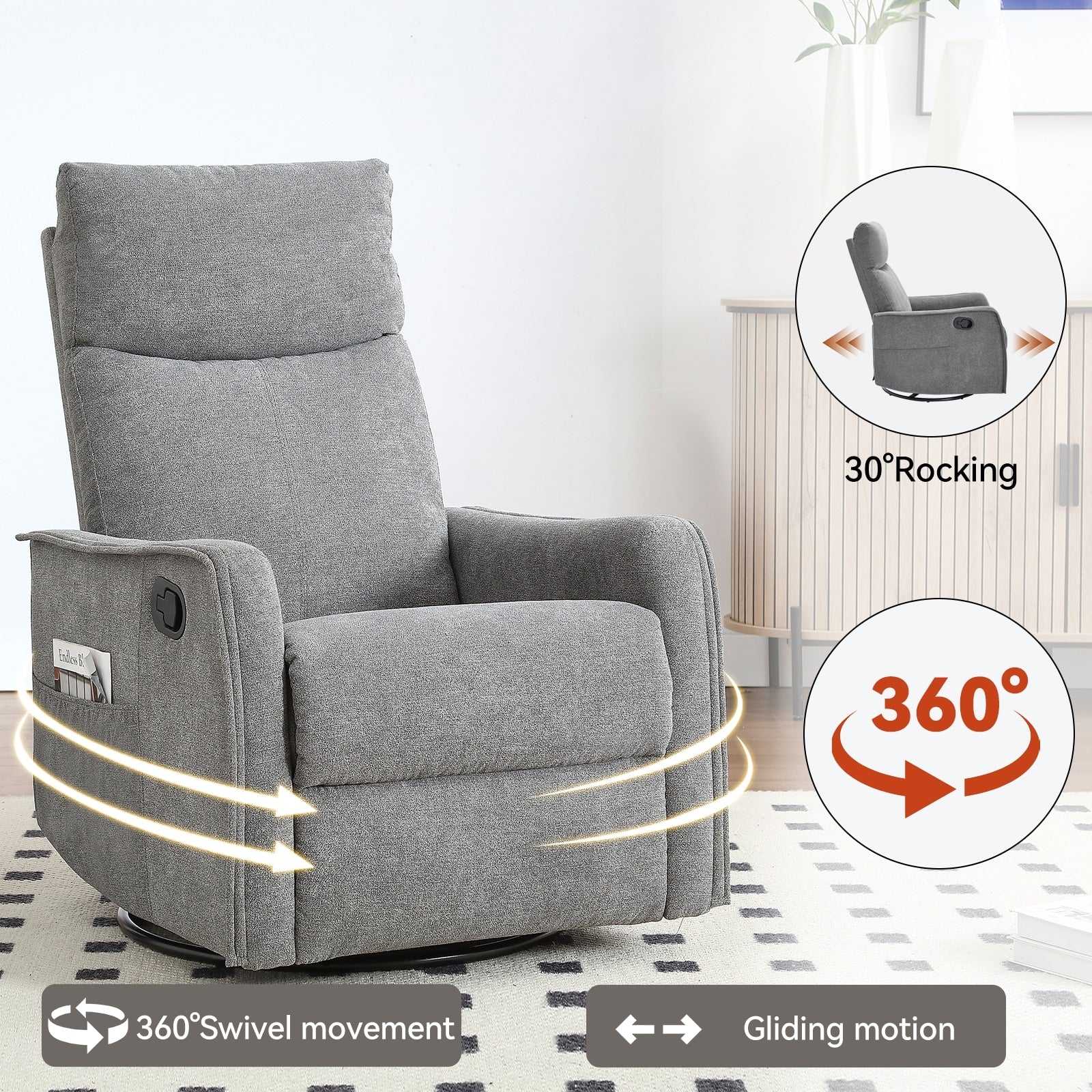 Fauteuil inclinable pivotant à 360° avec massage et chauffage lombaire