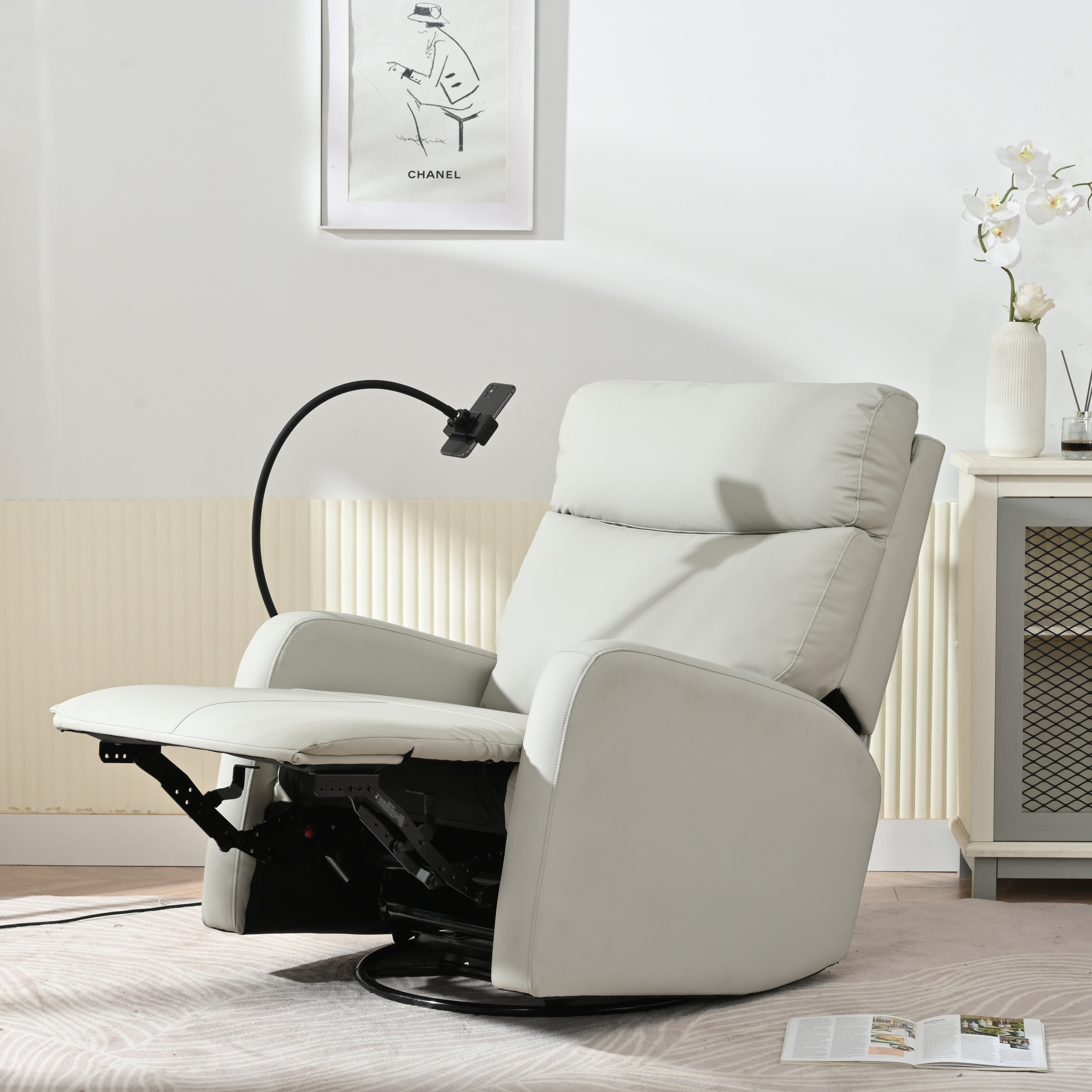 Fauteuil inclinable pivotant à 360° avec support de téléphone, repose-pieds et position réglable pour salon et home cinéma