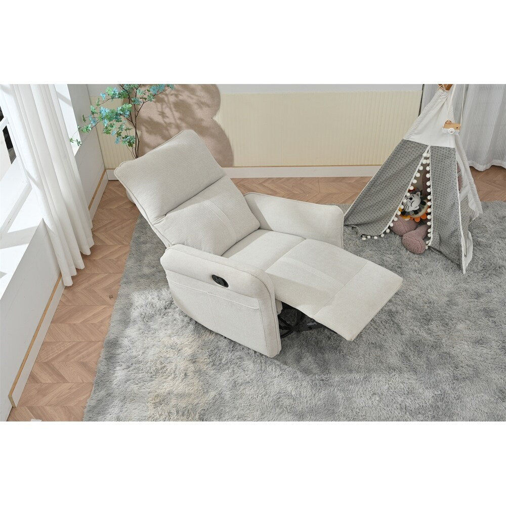 Fauteuil inclinable pivotant à 360°, planeur manuel avec repose-pieds, fauteuil de salon rembourré moderne pour petits espaces, poches latérales