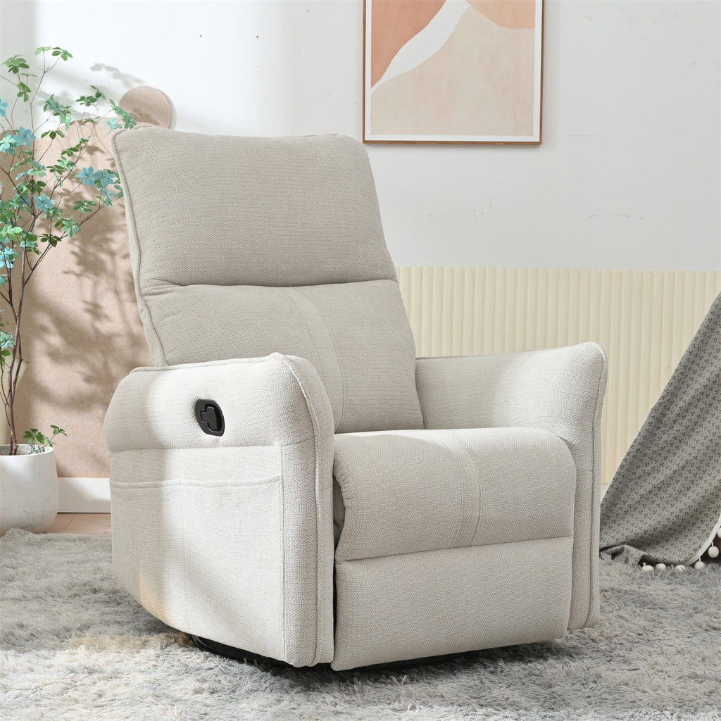 Fauteuil inclinable pivotant à 360°, planeur manuel avec repose-pieds, fauteuil de salon rembourré moderne pour petits espaces, poches latérales
