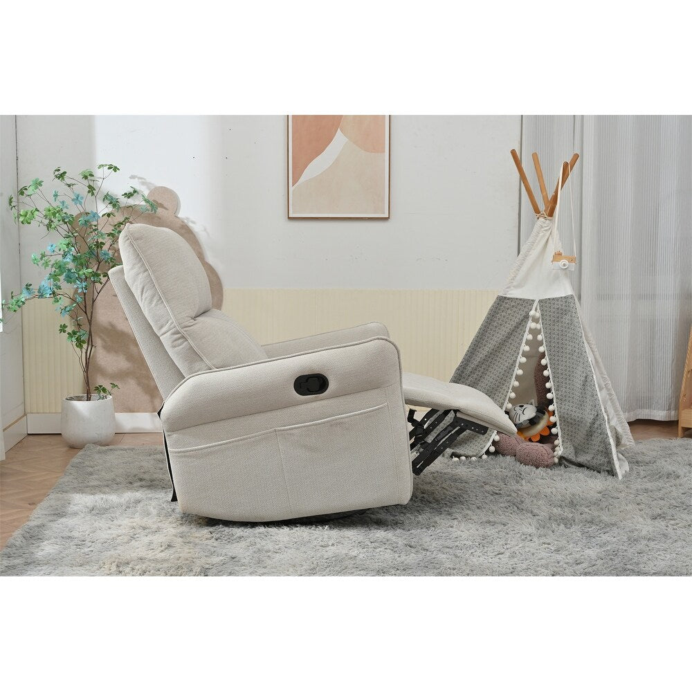 Fauteuil inclinable pivotant à 360°, planeur manuel avec repose-pieds, fauteuil de salon rembourré moderne pour petits espaces, poches latérales