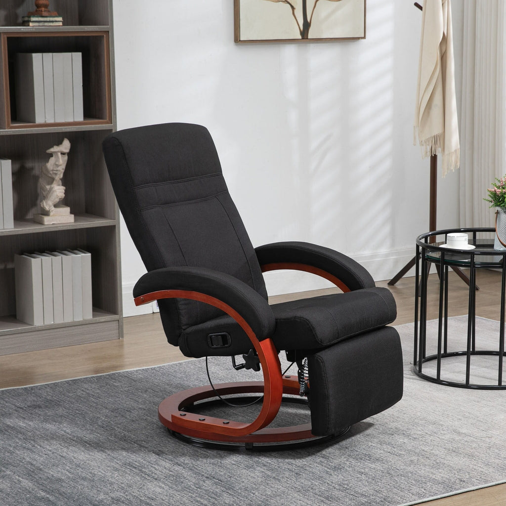 Fauteuil inclinable manuel pivotant à 360° avec base en bois, chaise de bureau inclinable réglable avec repose-pieds rétractable et accoudoirs rembourrés