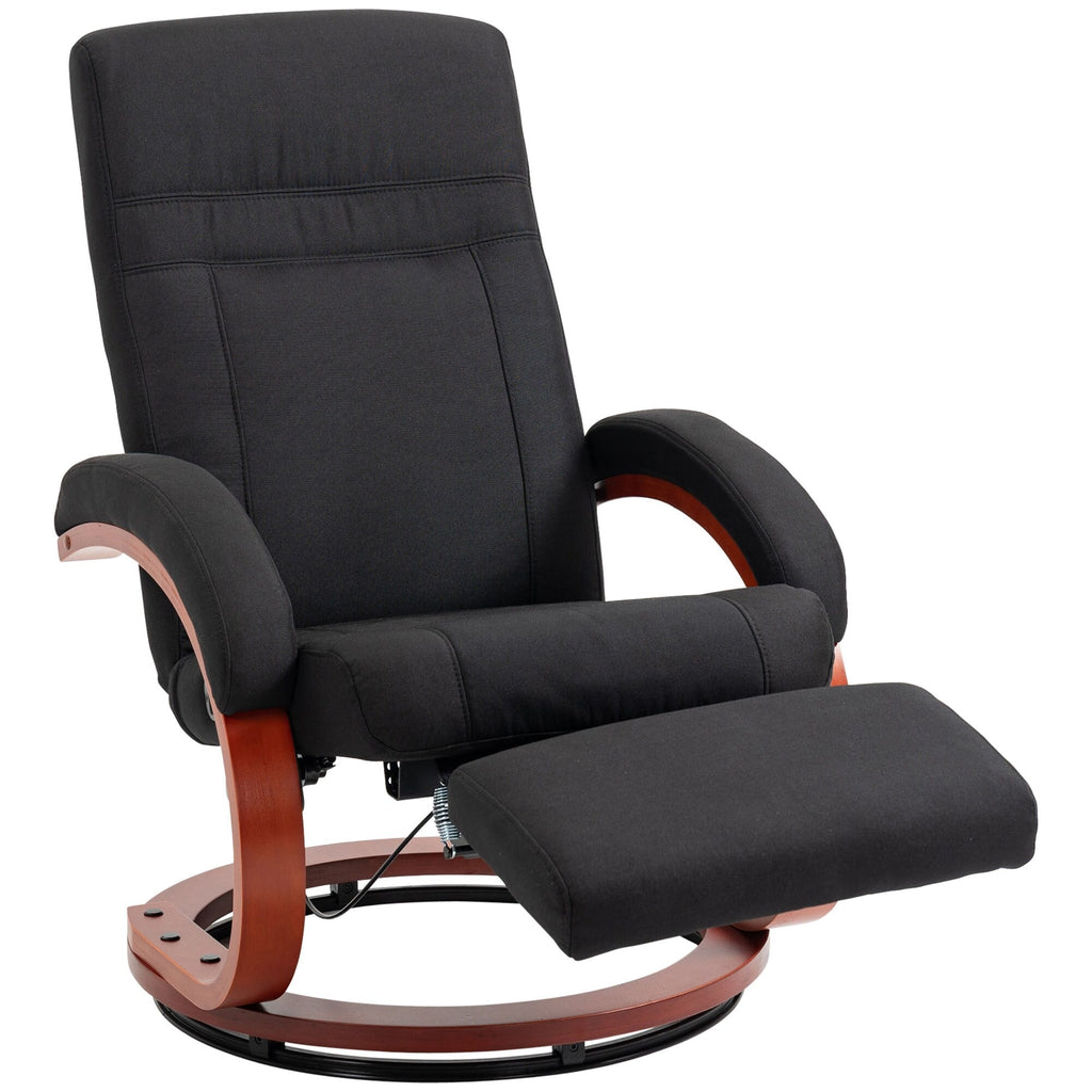 Fauteuil inclinable manuel pivotant à 360° avec base en bois, chaise de bureau inclinable réglable avec repose-pieds rétractable et accoudoirs rembourrés