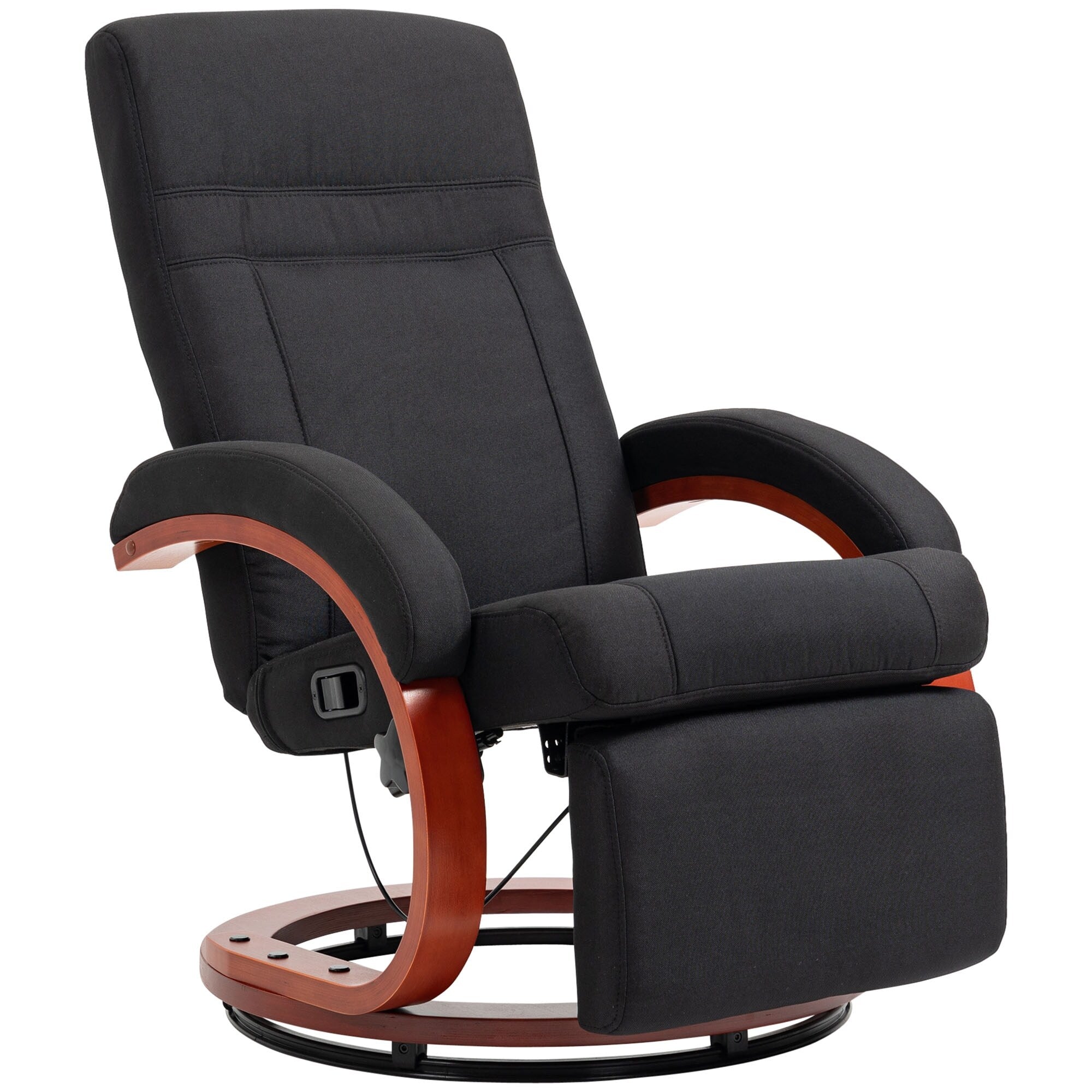 Fauteuil inclinable manuel pivotant à 360° avec base en bois, chaise de bureau inclinable réglable avec repose-pieds rétractable et accoudoirs rembourrés