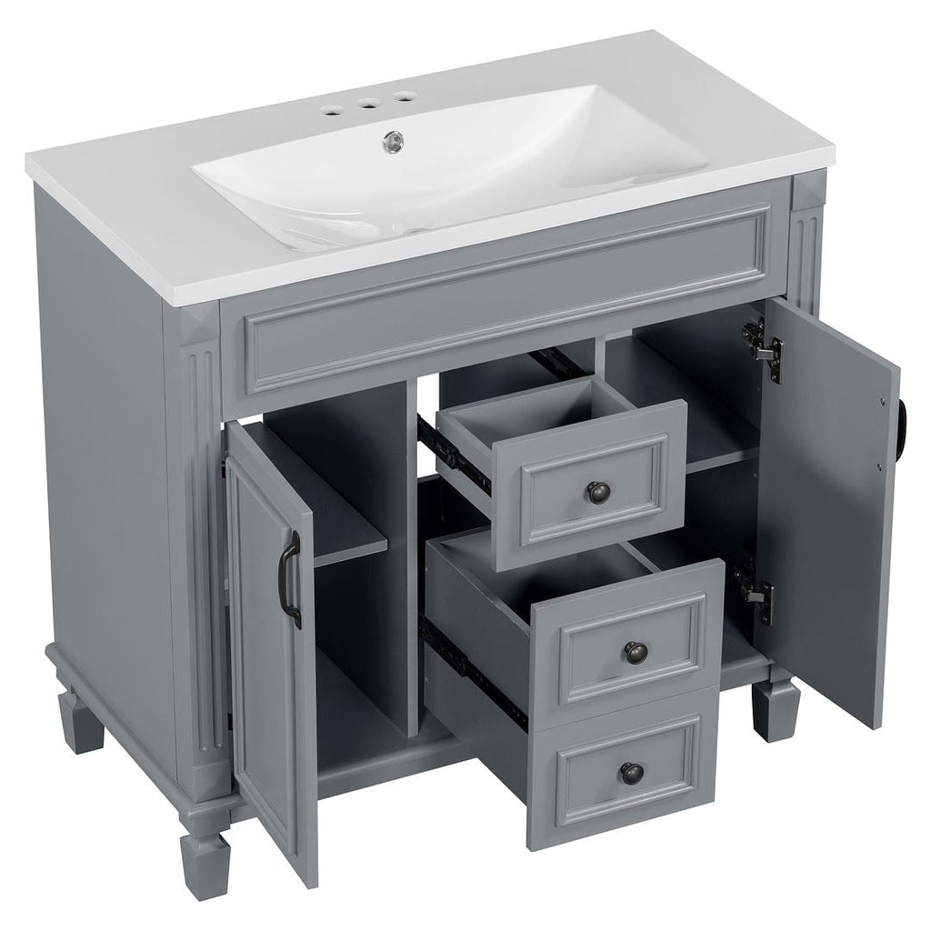 Meuble-lavabo moderne de 36 po avec lavabo supérieur et armoire à miroir, 2 portes et 2 tiroirs