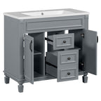 Meuble-lavabo moderne de 36 po avec lavabo supérieur et armoire à miroir, 2 portes et 2 tiroirs