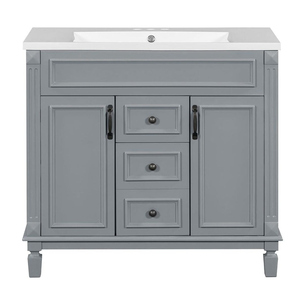 Meuble-lavabo moderne de 36 po avec lavabo supérieur et armoire à miroir, 2 portes et 2 tiroirs