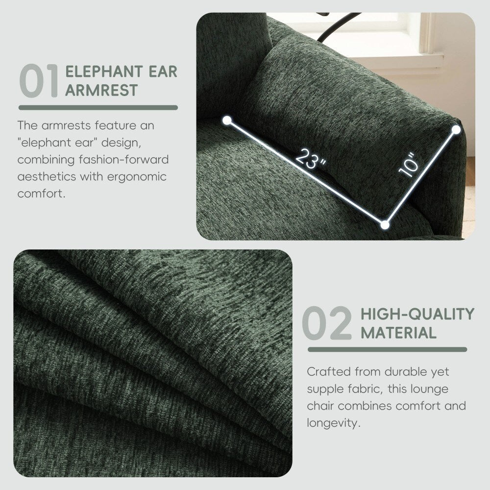 Canapé simple en chenille de 38 pouces avec pouf de rangement, chargeur USB, poches de rangement latérales et accoudoirs en forme de coussin