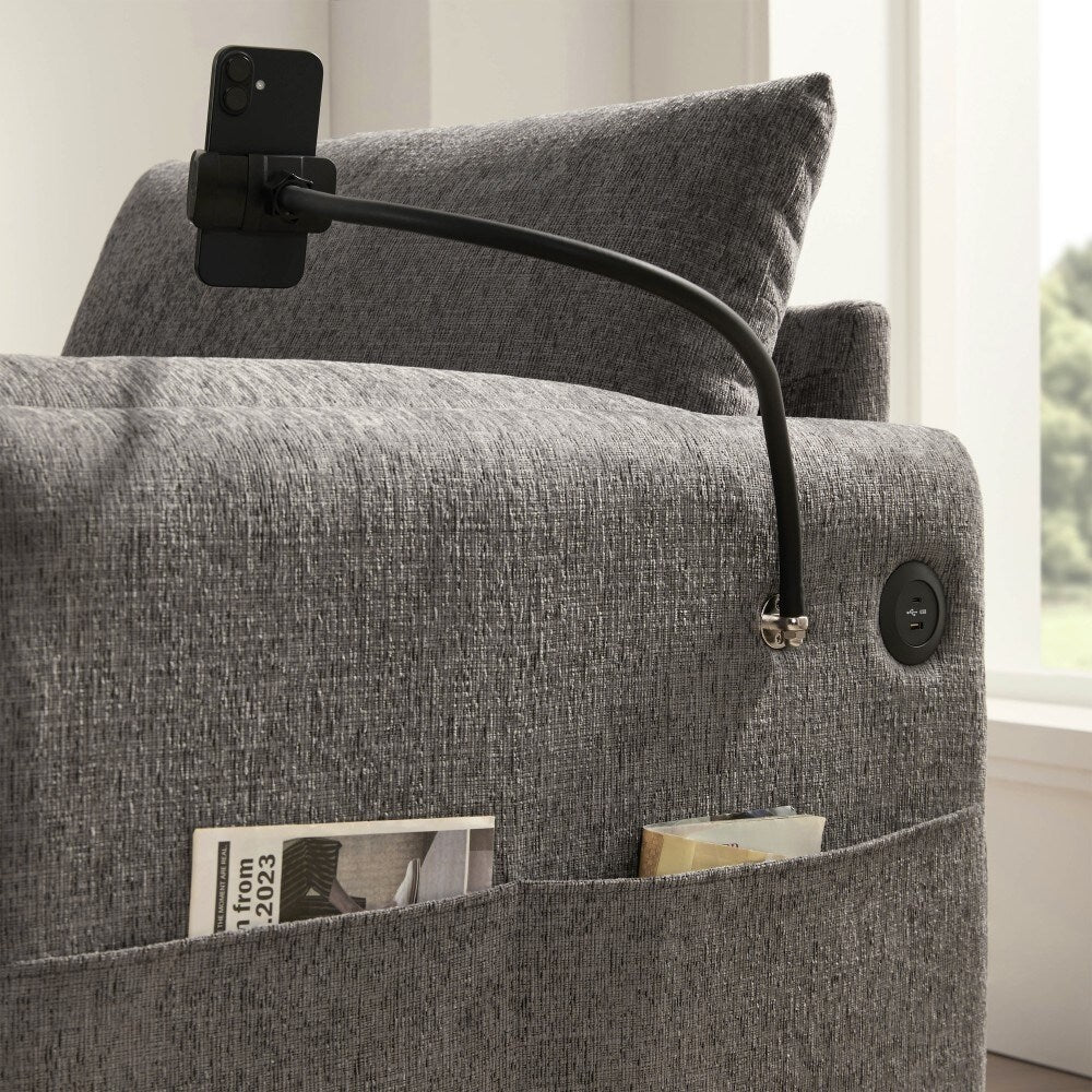 Canapé simple en chenille de 38 pouces avec pouf de rangement, chargeur USB, poches de rangement latérales et accoudoirs en forme de coussin
